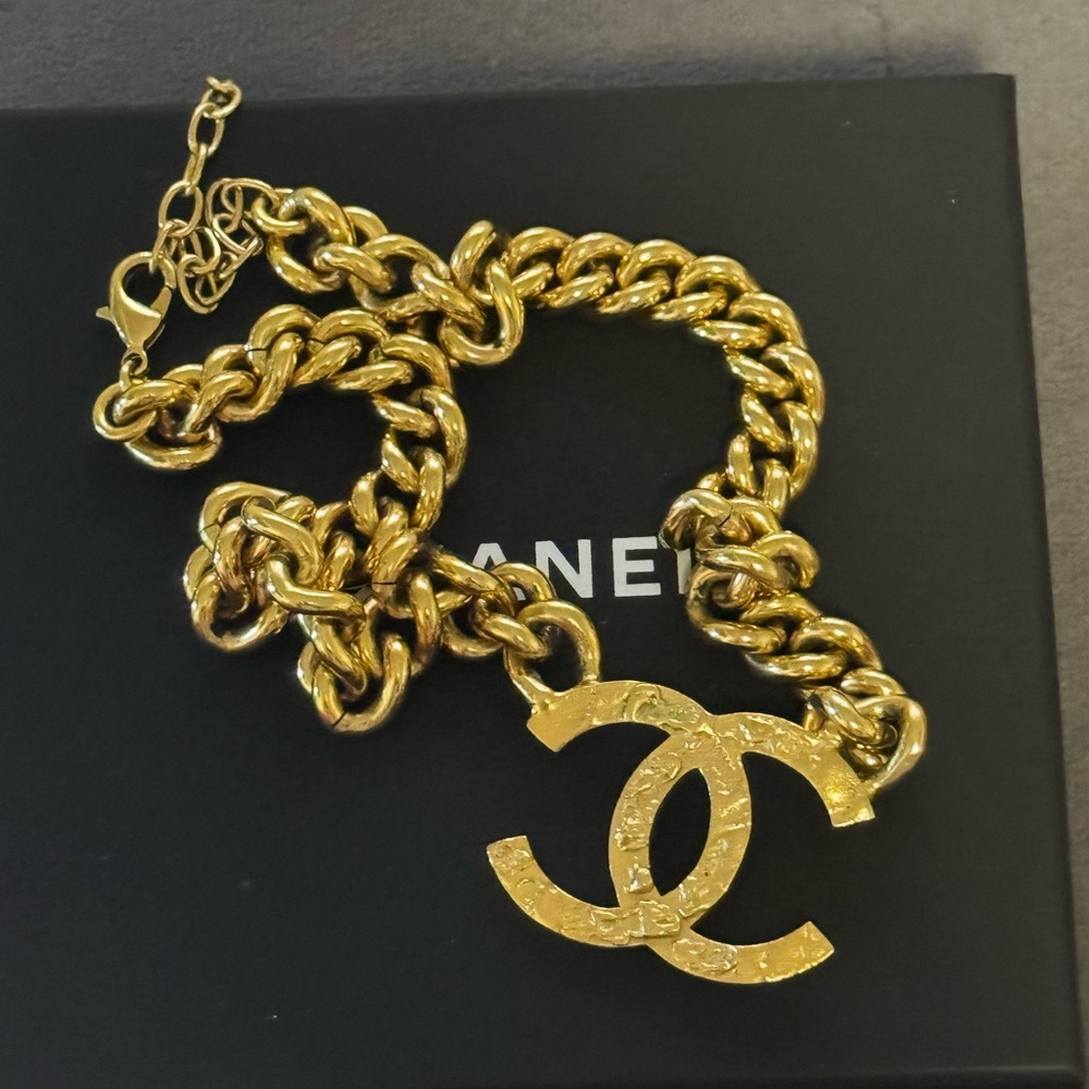 CHANEL Gold Logo Chain Necklace